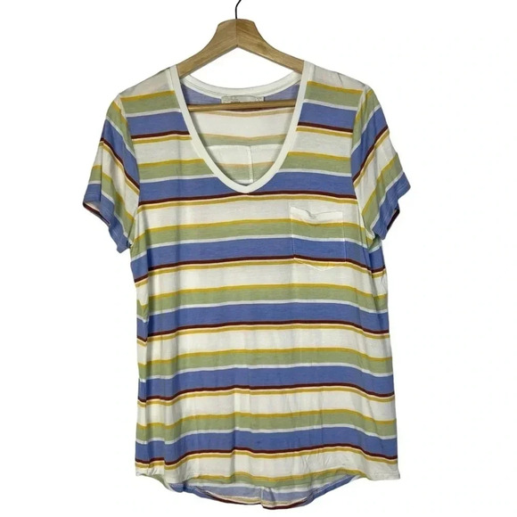 Prana Green & Blue Stripe Scoop Neck Short Sleeve T-Shirt L - Picture 1 of 4